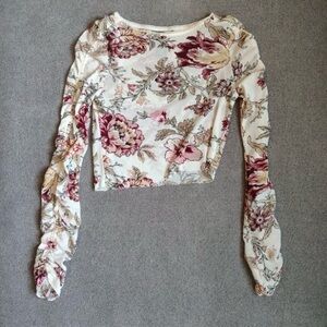 Vtg Y2K The Limited Floral Sheer Top Women S Mesh Crop Ruched Arm Fairycore USA